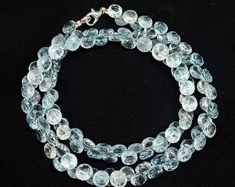 Oryginalny naszyjnik z fasetowanymi koralikami z błękitnego topazu, naszyjnik z niebieskim topazem, ręcznie robiony minimalistyczny naszyjnik, naszyjnik z koralików choker, prezent dla niej, WYPRZEDAŻ