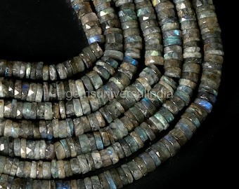 AAA Natural Labradorite Faceted Tyre Beads 6-7mm Labradorite Wheel Beads Heishi Shape Labradorite Beads Faceted Labradorite Beads Strand