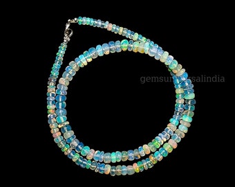 Fire Ethiopian Opal Beaded Necklace, Welo Fire Opal Necklace, Opal Bead Necklace, Opal Smooth Rondelle Beads Necklace, Women's Necklace Gift