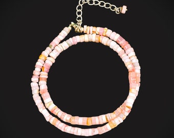 Pink Opal Heishi Bead Necklace, Pink Opal Beads Necklace, Opal Gemstone Necklace, Natural Pink Opal Necklace, Women's Handmade Necklace Gift