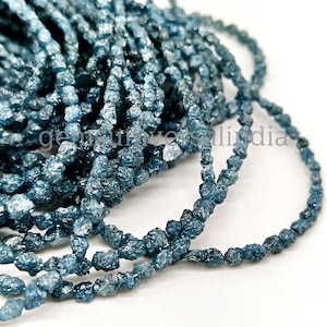 AAA+ Quality Blue Diamond Uncut Beads, Rough Diamond Nuggets Beads for Jewelry, Conflict Free Natural Diamonds, Raw Diamond Bead Strand, 16&quot;