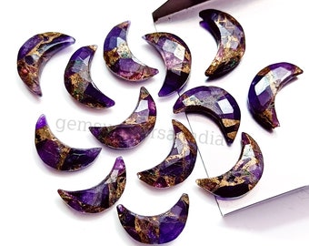 RARE Copper Amethyst Moon Carved Briolettes, Copper Amethyst Faceted Moon Shape Gemstone Beads, Hand Carved Beads, Crescent Jewelry 17mm