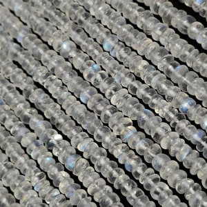 Natural White Rainbow Moonstone Smooth Rondelle Beads 4mm Rainbow Moonstone Beads 13.5" Flashy Rainbow Moonstone Strand Rainbow Moonstone