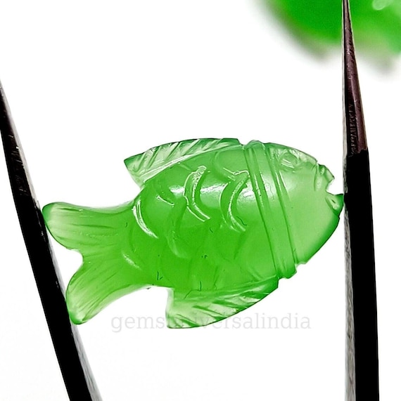Green Chalcedony Fish Shape Gemstone Loose Hand Carved Fish Pendant Gemstone ~ Carved Healing Crystal Fish Charms for Jewelry Making 25mm