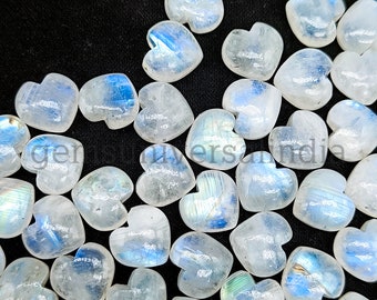 Flashy Rainbow Moonstone Heart shaped Gemstone, Smooth Hand Carved Heart Beads, Carving Gemstone Beads for Jewelry, Healing Crystal Hearts