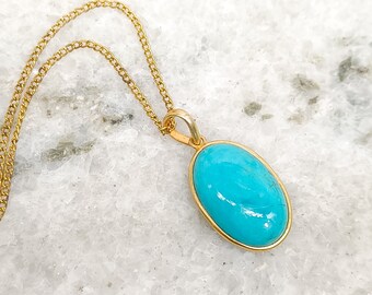 14K Gold Arizona Turquoise Pendant, Natural Turquoise