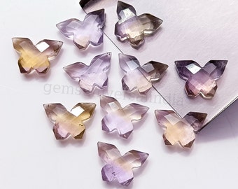 Natural Ametrine Butterfly Hand Carved Gemstone, Mini Butterfly shape Beads for Jewelry Making, Hand Carved Briolettes,Crystal Carvings 14MM
