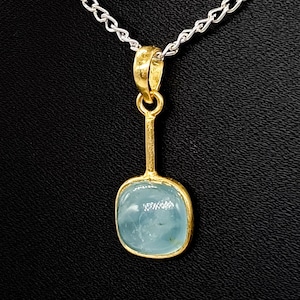 Pingente de água-marinha natural, pingente de água-marinha em ouro maciço 14K, pingente de moldura de ouro, pedra de nascimento de março, presente de Natal, joias de água-marinha