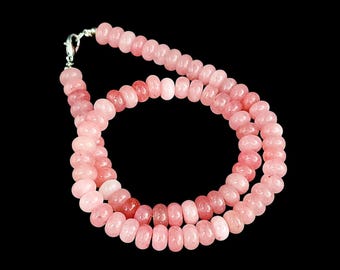Gorgeous Rose Quartz Beaded Necklace, Rose Quartz Smooth Rondelle Beads Necklace, Beaded Gemstone Necklace, Women's Necklace , Gift For Her