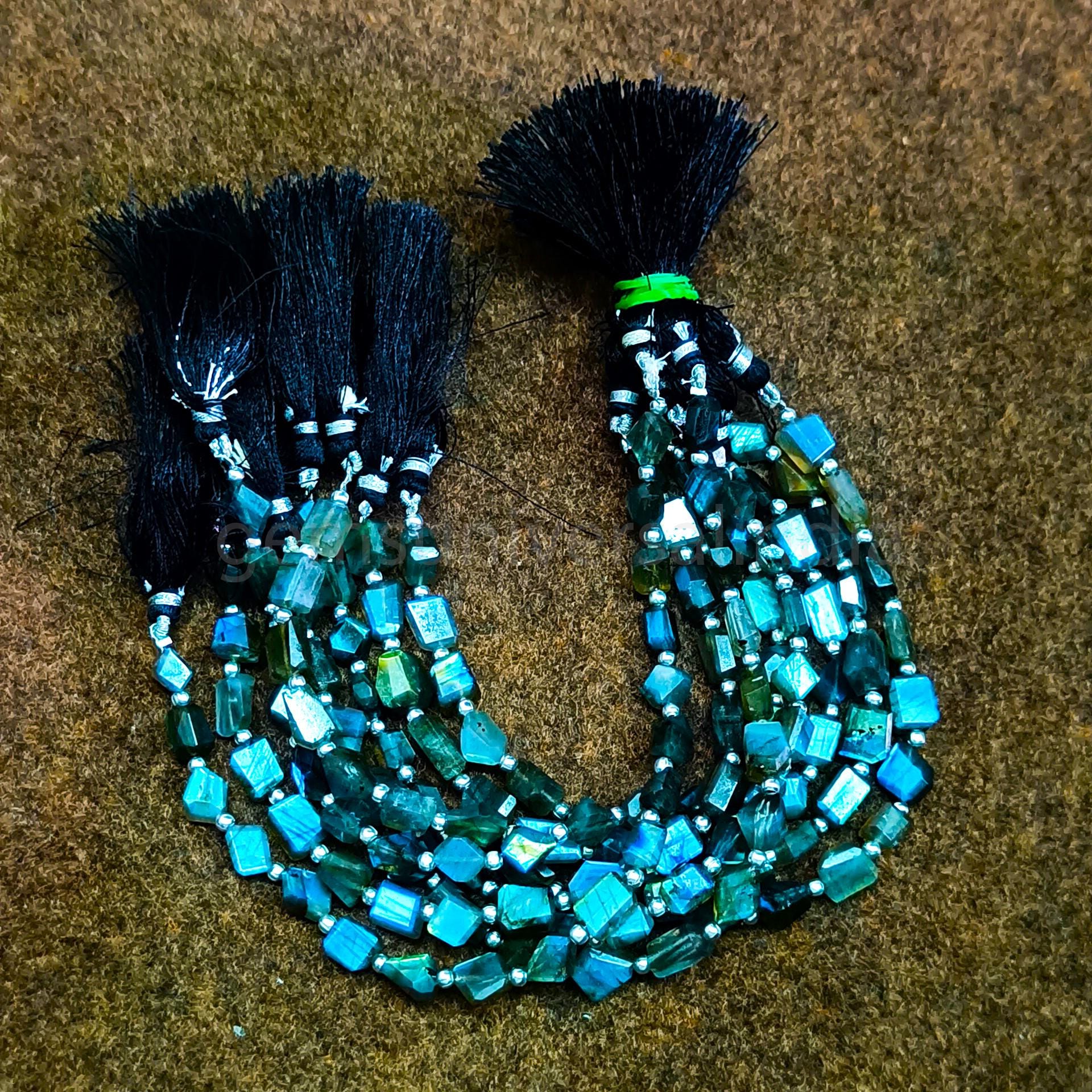 Collier de perles rondelles à facettes en labradorite : Blue Flash, 17 pouces - France