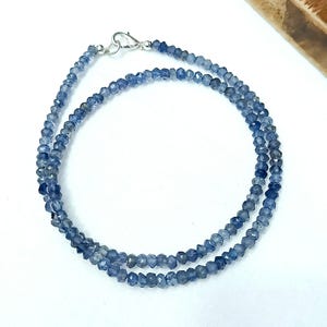 Natural Iolite Faceted Rondelle Necklace, Iolite Gemstone Necklace, Silver Beaded Necklace, Dainty Necklace for Women, Handmade Jewelry Gift
