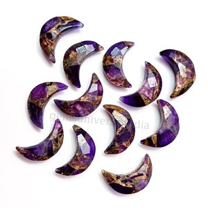RARE Copper Amethyst Moon Carved Briolettes, Copper Amethyst Faceted Moon Shape Gemstone Beads, Hand Carved Beads, Crescent Jewelry 17mm image 2