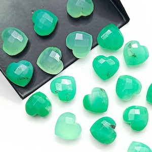AAAA Crisoprásio Facetado Coração Forma Briolettes, Natural Crisoprásio Coração Forma Gemstone Contas, Solto Mão Esculpida Contas, Coração Contas, 10 MM