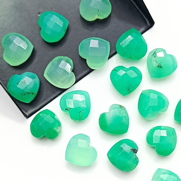 AAAA Chrysoprase Faceted Heart Shape Briolettes, Natural Chrysoprase Heart Shape Gemstone Beads, Loose Hand Carved Beads, Heart Beads, 10MM