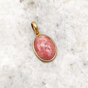 14k Gold Natural Rhodochrosite Gemstone Pendant, October Birthstone, Rhodochrosite Gold Pendant, Oval Rhodochrosite Pendant, Gift for Her