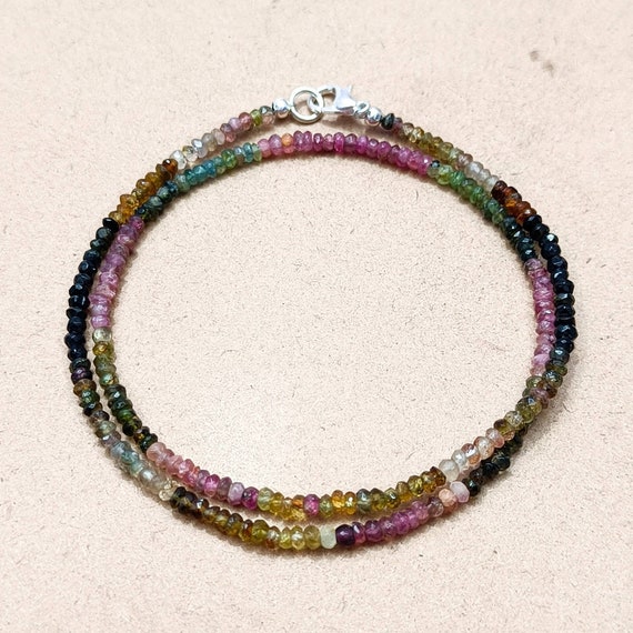 Watermelon Tourmaline Faceted Rondelle Beads Necklace, Tourmaline Beaded Necklace, Gemstone Bead Necklace, Dainty Necklace Gift for Her