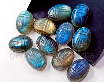 Pierre précieuse en forme de scarabée labradorite flashy, cabochon de scarabée labradorite naturelle, pierre précieuse sculptée scarabée fantaisie, perles à sculpter scarabée, 14 x 10 mm