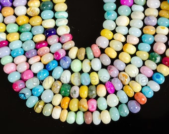 Multi Color Opal Smooth Rondelle Beads, Disco Opal Rondelle Beads Strand, Natural Opal Gemstone Beads 8mm Rainbow Opal Candy Opal Beads