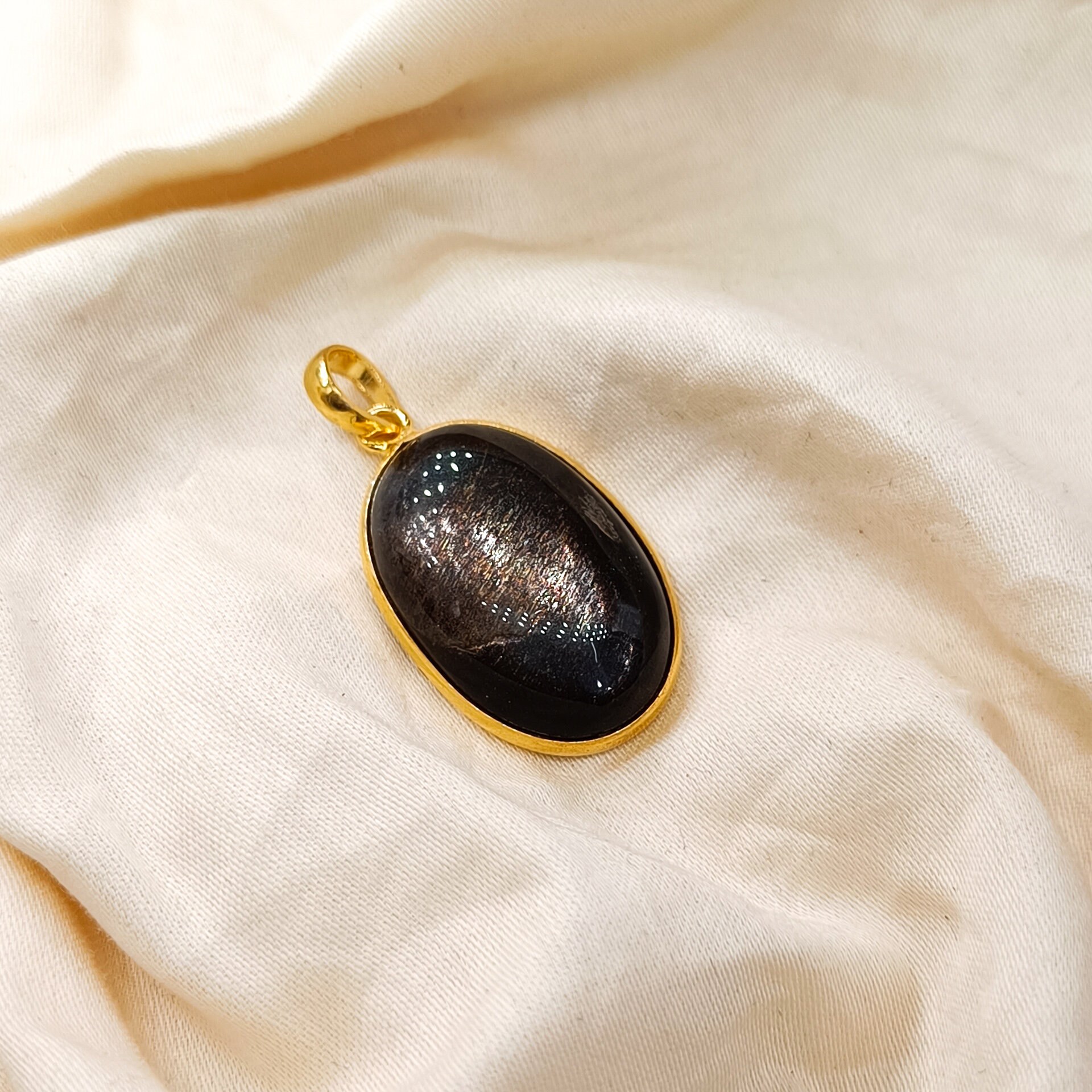 Natural Black Moonstone Pendant, 14K Solid Gold Moonstone Pendant