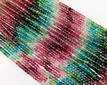 AAA Quality Multi Tourmaline Faceted Rondelle Beads, Natural Tourmaline Gemstone Beads for Jewelry Making, 3.5-4mm Tourmaline Rondelle Beads