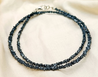Genuine Black Diamond Nugget Beads Necklace, Black Diamond Beaded Necklace, Black Diamond Necklace, Diamond Beads Jewelry, Gift for Her