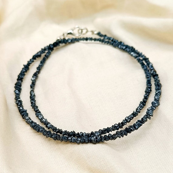Genuine Black Diamond Nugget Beads Necklace, Black Diamond Beaded Necklace, Black Diamond Necklace, Diamond Beads Jewelry, Gift for Her