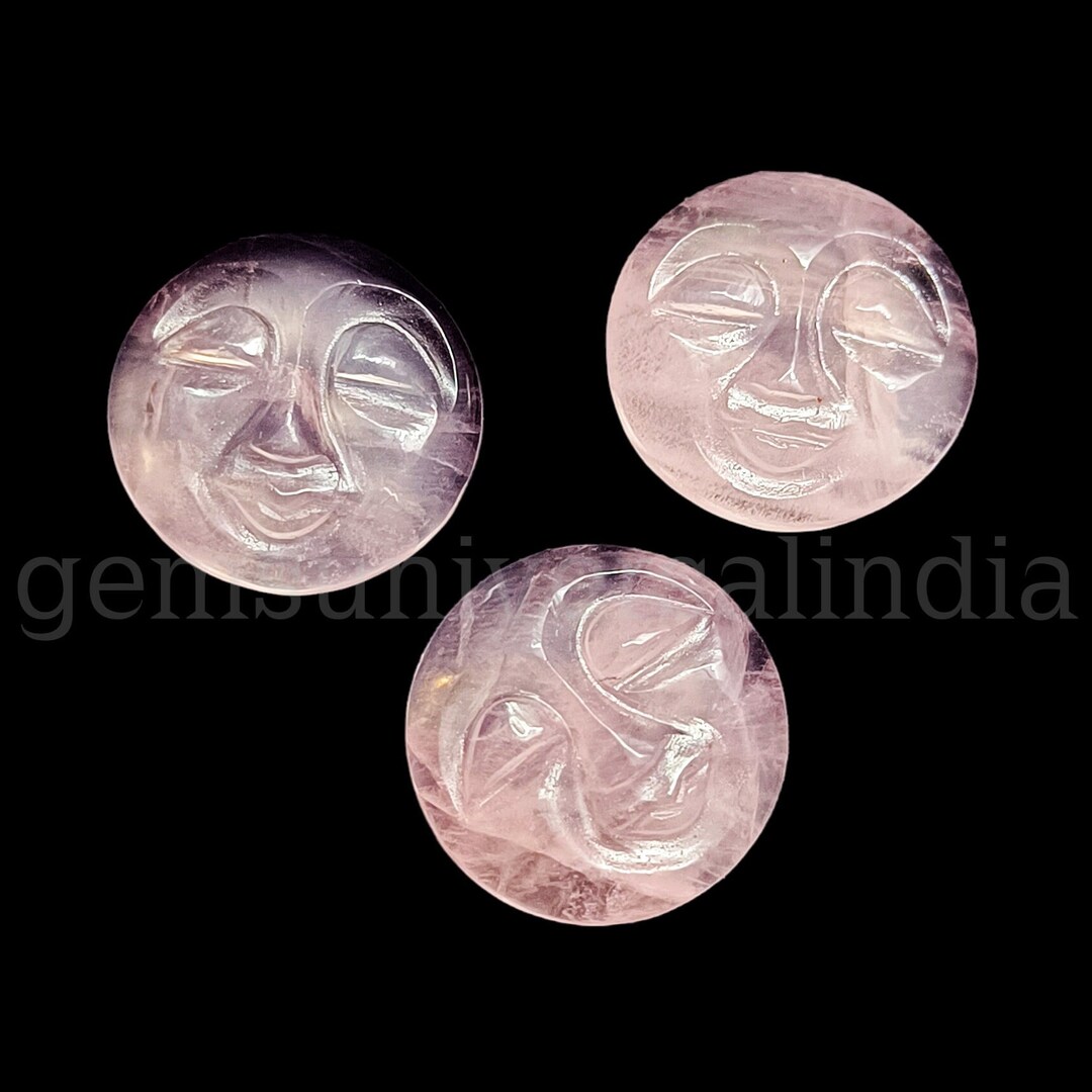 Natural Rose Quartz Face Shape Gemstone Carving, Rose Quartz Full Moon Carved Cabochon, Hand
