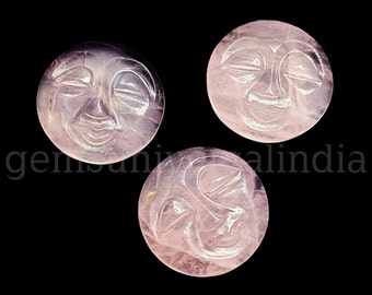 Natural Rose Quartz Face Shape Gemstone Carving, Rose Quartz Full Moon Carved Cabochon, Hand Carved Loose Gemstone, Fancy Face Cabochon 20MM