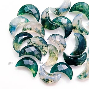 AAAA Moss Agate Moon Shape Briolettes, AAA Moss Agate Faceted Moon Shape Gemstone, Loose Hand Carved Beads, Crescent Moon Beads, 12MM Beads