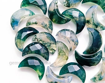 AAAA Moss Agate Moon Shape Briolettes, AAA Moss Agate Faceted Moon Shape Gemstone, Loose Hand Carved Beads, Crescent Moon Beads, 12MM Beads