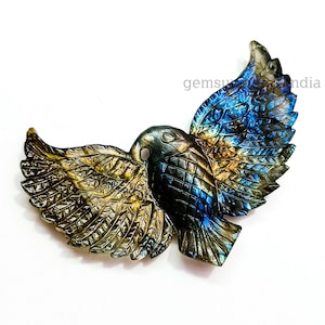 AAAA Grade Labradorite Eagle Carved Gemstone, Natural Labradorite Eagle Shape Gemstone, Gemstone Eagle Pendant Stone, Jewelry Making 60x44MM