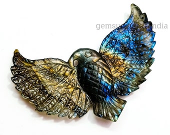 Llamativo águila de labradorita tallada a mano, piedra preciosa con forma de águila, escultura de águila de 60 mm, piedra preciosa tallada con forma de pájaro para joyería, tallas de cristal