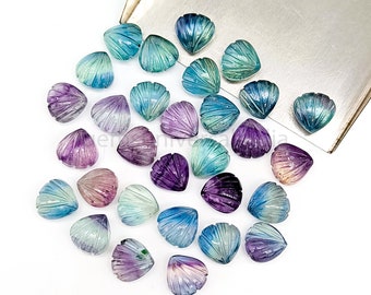Natural Multi Fluorite Sea Shell Necklace Charms, Carved Shell Beads For Jewelry Making, Healing Crystals Carving 12MM,Carved Gemstone Beads