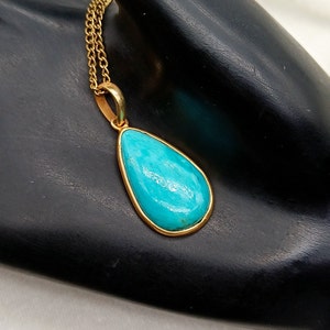 Solid 14K Gold Arizona Turquoise Pendant, Turquoise Pear Pendant, December Birthstone, Christmas Gift, Turquoise Necklace, Women Jewelry