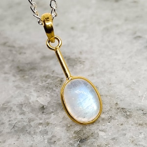 Natural Rainbow Moonstone Pendant, 14k Solid Gold Moonstone Pendant, Solid Gold Pendant Necklace, Moonstone Jewelry Gift, June Birthstone