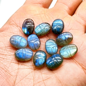 Healing Labradorite Scarab Carved Gemstone Beads, AAA Labradorite Beetle Face Carving, Holy Scarab Beads, Egyptian Protection Jewelry 14mm