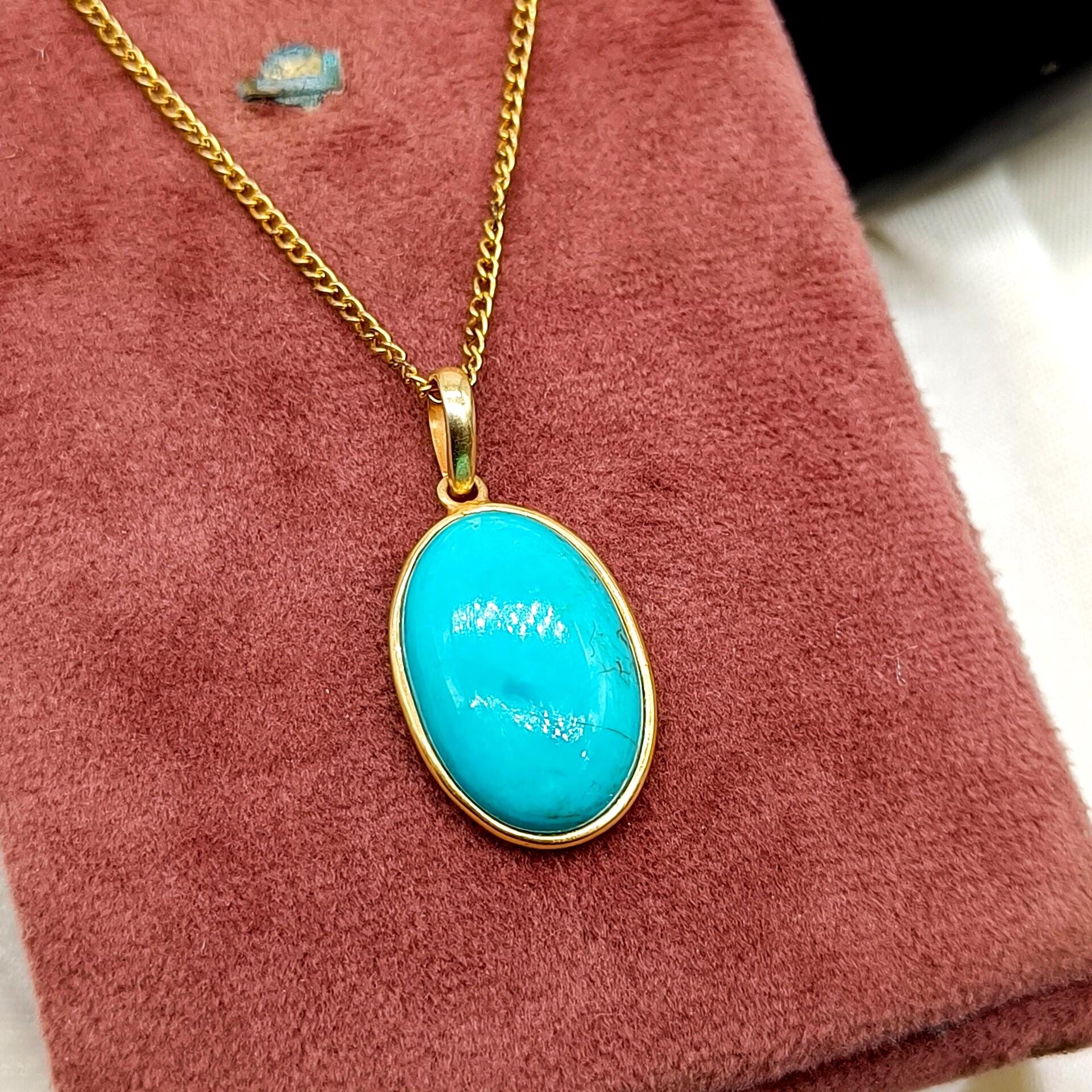 14Kゴールドアリゾナターコイズペンダント、天然ターコイズネックレス