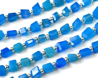 AAAA Blue Chalcedony Faceted Nugget Beads 5x7-6x8mm Natural Chalcedony Gemstone Beads for Jewelry Making Chalcedony Freeform Tumble Beads 8"