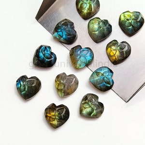Intaglio Natural Labradorite Heart Carved Gemstone, Labradorite Cut Faceted Gemstone Heart Beads, Loose Hand Carved Beads, Heart Charms 10mm