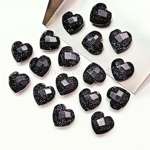 Flashy Black Sunstone Heart Carved Briolettes, Sunstone Faceted Heart shape Gemstone, Loose Hand Carved Gemstone Heart Beads Jewelry 10mm