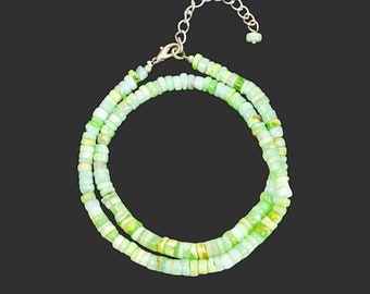 Gargantilla de ópalo verde natural, collar de cuentas Heishi de ópalo verde, collar de cuentas de ópalo verde, joyería de ópalo verde, collar de cuentas de ópalo Candy.