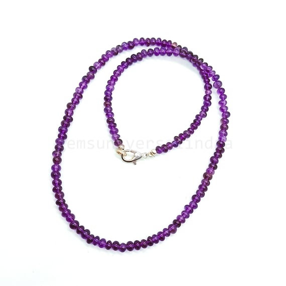 Collier Unisexe En Améthyste Naturelle - Perles Rondes 5-6 Mm - Longueur 18 Pouces - Argenté