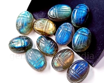 Flashy Labradorite Scarab Shape Gemstone, Natural Labradorite Scarab Cabochon, Fancy Beetle Carved Gemstone, Beetle Carving Beads, 14x10MM