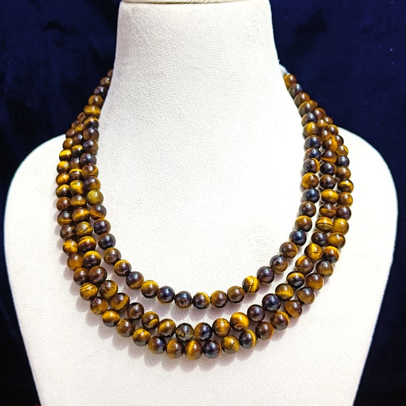 Tiger Eye Smooth Round Beads Necklace, Amazing Design Tiger Eye Beaded Necklace, Tiger Eye Beads, Necklace for Women, Gemstone Jewelry, 8mm