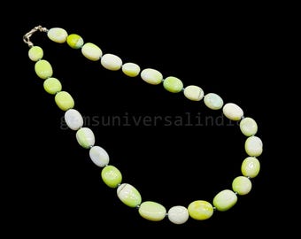 Green Opal Smooth Oval Beads Necklace, Green Opal Beaded Necklace, Shaded Green Opal Necklace Handmade Beaded Opal Jewelry Gift for Wedding
