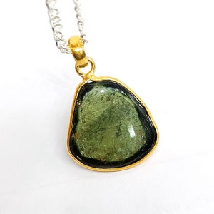 Natural Bio Tourmaline Pendant, 14K Solid Yellow Gold Tourmaline Pendant, October Birthstone, Christmas Gift, Tourmaline Bezel Pendant