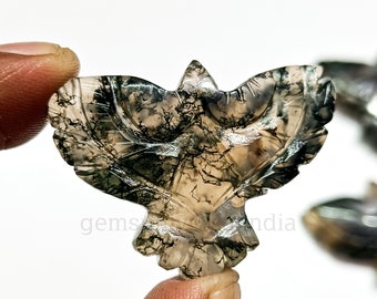 Natural Moss Agate Eagle Carving, Hand Carved Eagle Shape Gemstone, Eagle Sculpture 40MM, Bird Carved Gemstone For Jewelry, Crystal Carving