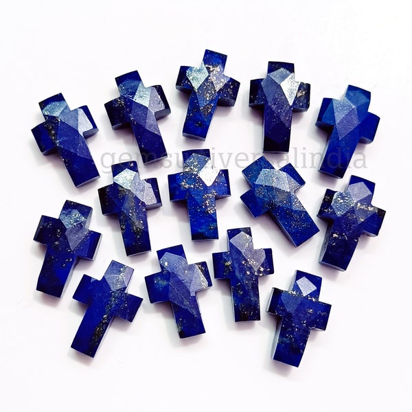 AAA Grade Lapis Lazuli Cross Shape Gemstone, Lapis Lazuli Faceted Cross Carvings, Jesus Holy Cross Charms, Energy & Spiritual Beads, 15mm