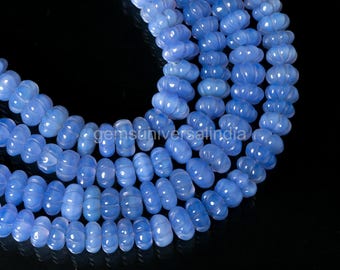 Natural Blue Chalcedony Carved Rondelle Beads, Chalcedony Carved Melon shape Beads, Gemstone Carving Beads for Jewelry Making Supplies 8-9mm