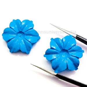 Blue Turquoise Flower Shape Gemstone, Turquoise Flower Carving Gemstone, Turquoise Carved Gemstone for Jewelry Making, Flower Charms 20MM